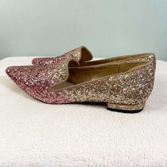 Shoedazzle Women's Avery Pointed Glitter Flat Pink Gold Ombre Loafers Size 6.5 - Picture 8 of 9